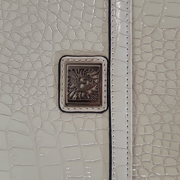 Anne Klein crossbody purse cream croc pattern outside stripes inside chain strap - Picture 4 of 15
